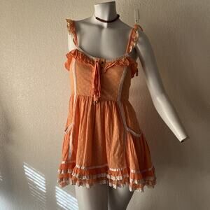 Y2K Liz Lisa Peach Orange Babydoll Milkmaid Top Dress Japan Himekaji Gyaru Fairy